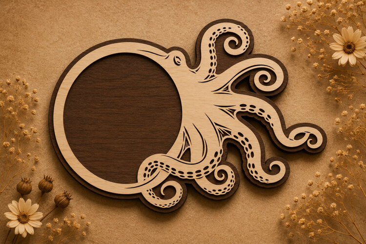 Octopus Monogram Frame Laser Cut SVG Design octopus frame sv example image 1