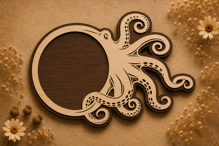 Octopus Monogram Frame Laser Cut SVG Design octopus frame sv