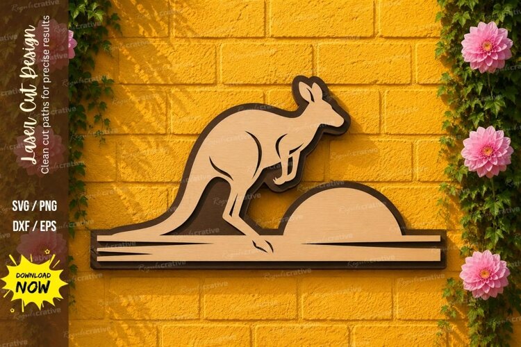 Kangaroo Sunset Laser Cut SVG Design kangaroo svg, kangaroo example image 1