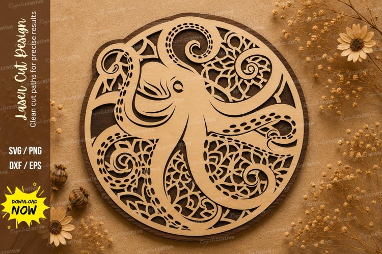 Mandala Octopus Round Laser Cut SVG Design mandala octopus