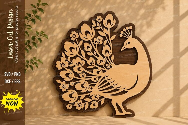 Floral Peacock Laser Cut SVG Design floral peacock svg, peac example image 1