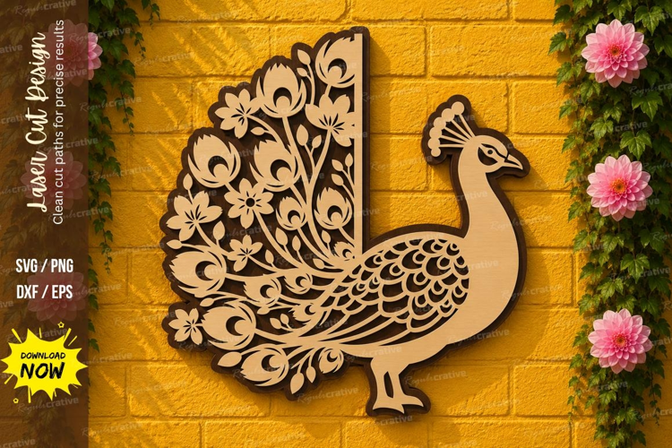 Half Floral Peacock Laser Cut SVG Design peacock floral svg,