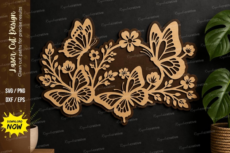 Butterfly Floral Frame laser cut svg File butterfly floral example image 1