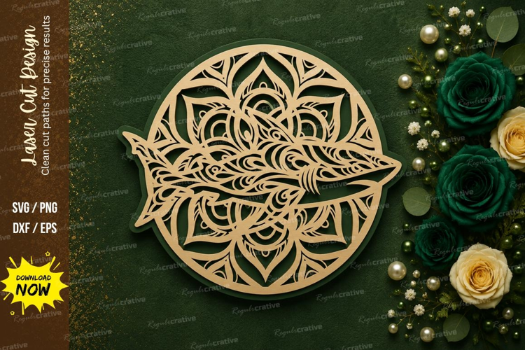 Mandala Shark Laser Cut SVG Design mandala shark svg, shark