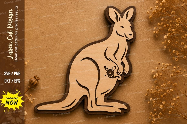Kangaroo Mother and Joey Laser Cut SVG Design kangaroo mothe