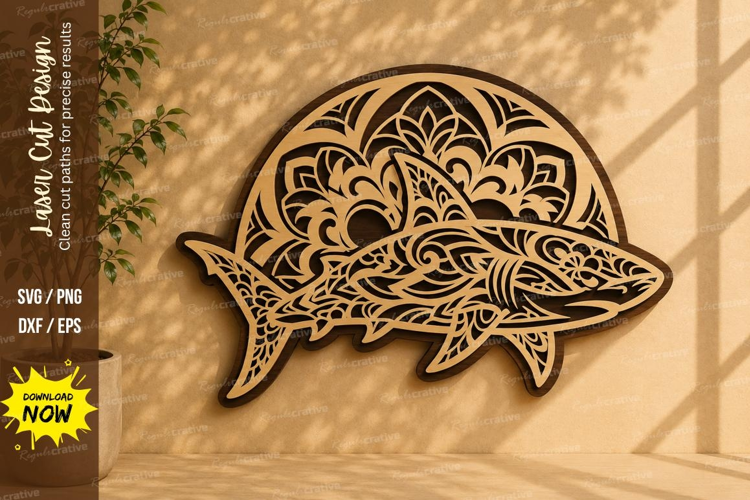Mandala Shark Laser Cut SVG Design mandala shark svg, shark