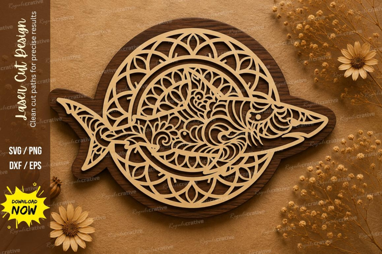 Round Mandala Shark Laser Cut SVG Design round shark svg