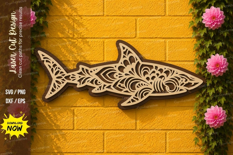Mandala Shark Laser Cut SVG Design mandala shark svg, shark