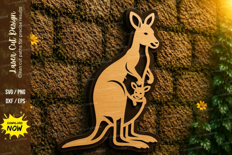 Kangaroo with Joey Laser Cut SVG Design kangaroo with joey,