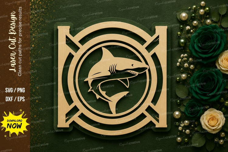 Round Shark Emblem Laser Cut SVG Design round shark svg, sha
