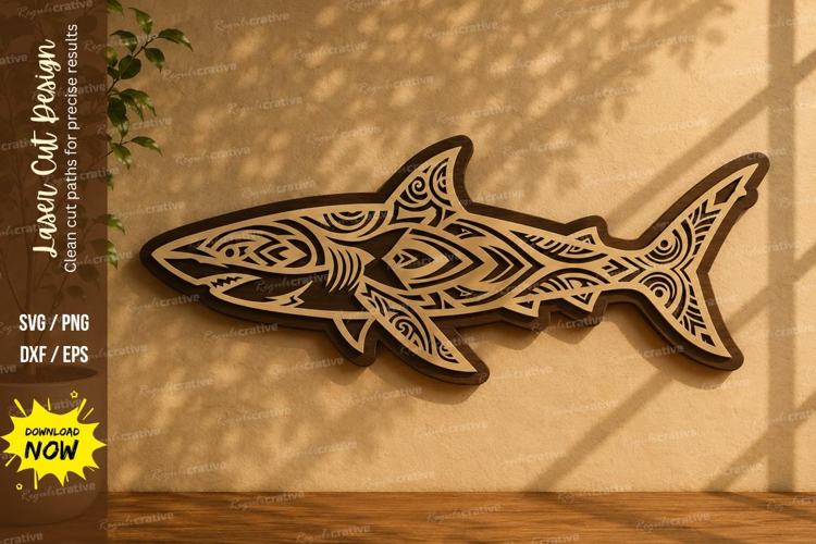 Decorative Shark Laser Cut SVG Design decorative shark svg,