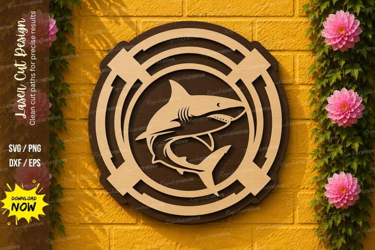 Layered Shark Emblem Laser Cut SVG Design layered shark svg,