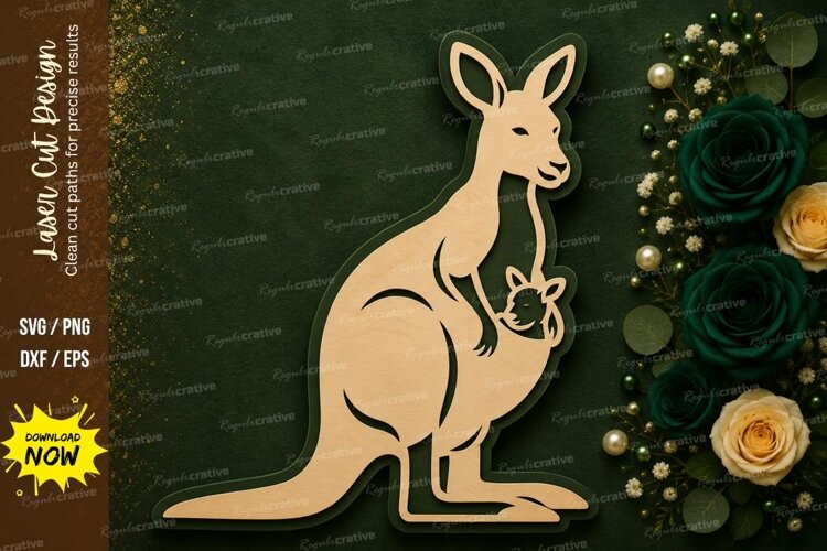 Kangaroo Mother and Joey Laser Cut SVG Design kangaroo mothe example image 1