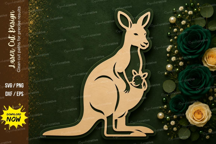 Kangaroo Mother and Joey Laser Cut SVG Design kangaroo mothe