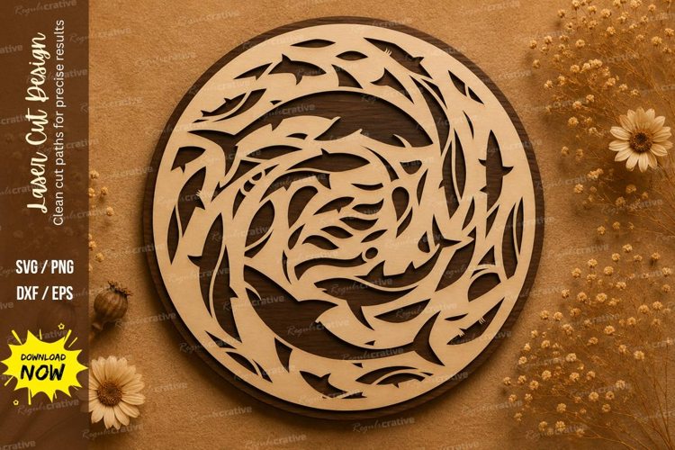 Mandala Shark Circle Laser Cut SVG Design mandala shark svg,