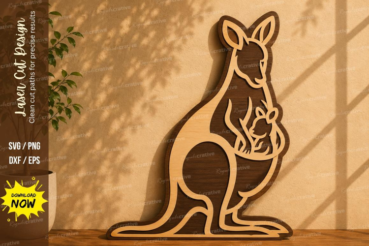 Kangaroo Mother and Joey Outline Laser Cut SVG Design kangar