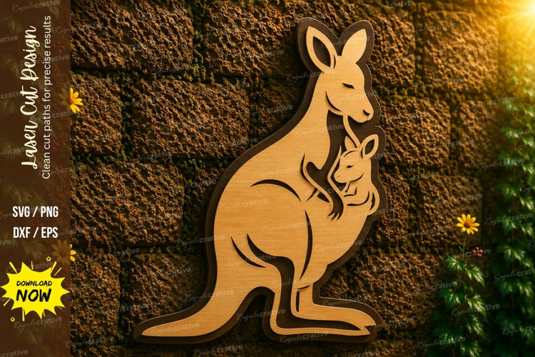 Kangaroo with Joey Standing Laser Cut SVG Design kangaroo