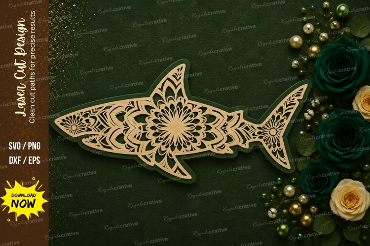 Mandala Shark Laser Cut SVG Design mandala shark laser cut,