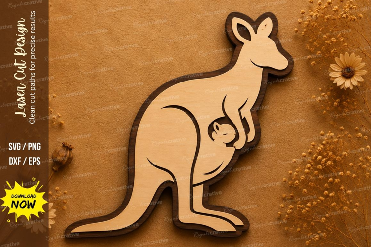 Kangaroo Mother and Baby Laser Cut SVG Design kangaroo mothe