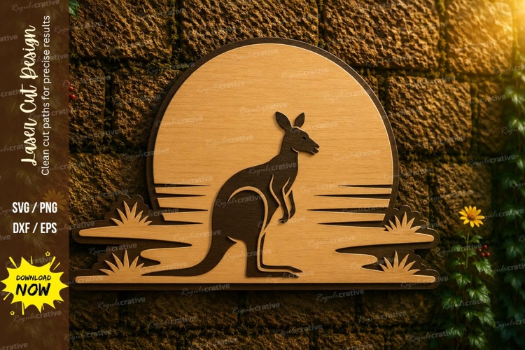 Kangaroo Sunset Scene Laser Cut SVG Design kangaroo sunset