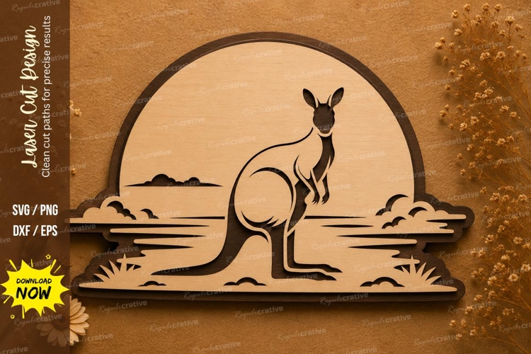 Kangaroo Landscape Laser Cut SVG Design kangaroo landscape s