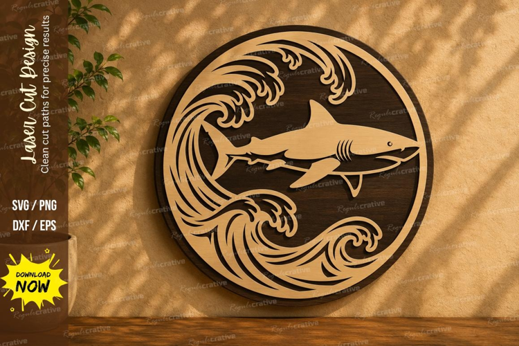 Round Shark Wave Laser Cut SVG Design round shark svg, sharK