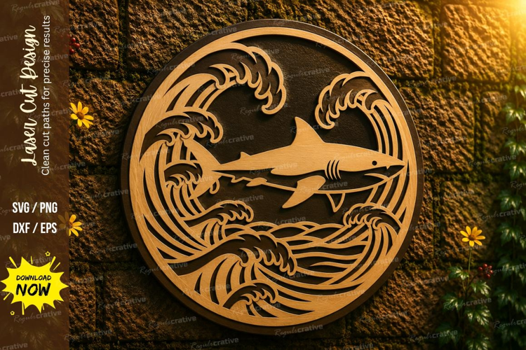 Ocean Shark Waves Laser Cut SVG Design ocean shark svg, shar