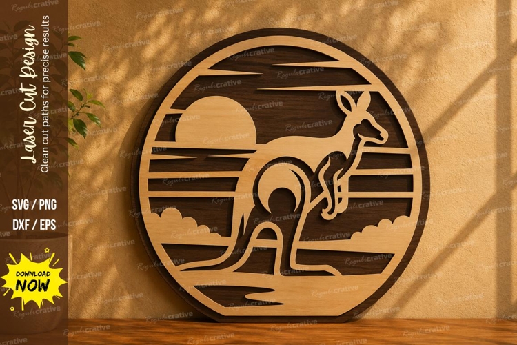 Round Kangaroo Sunset Laser Cut SVG Design round kangaroo sv