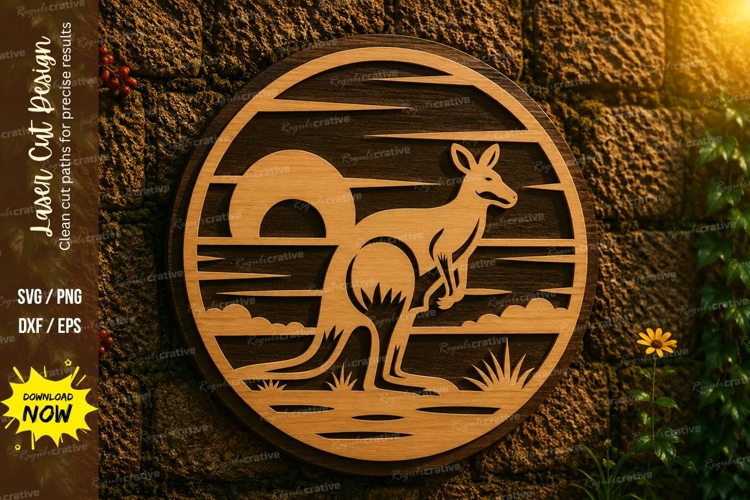 Kangaroo Sunset Round Laser Cut SVG Design kangaroo sunset