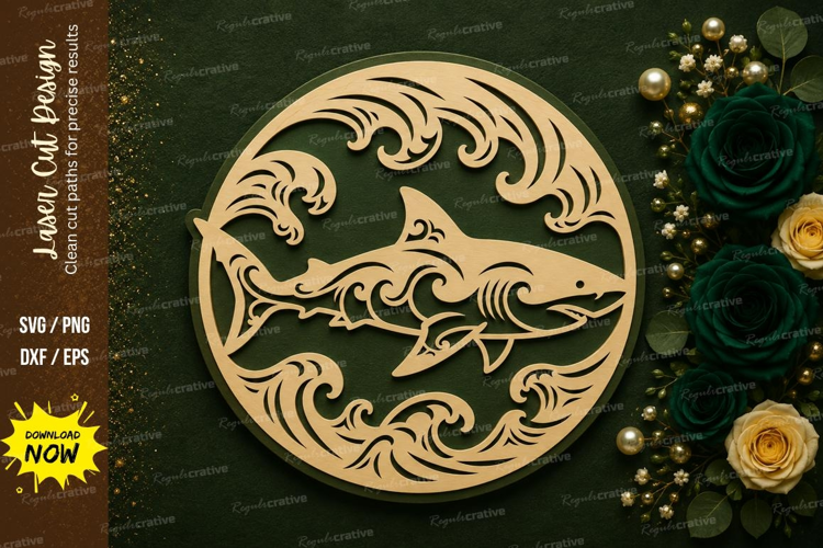 Mandala Shark Ocean Waves Laser Cut SVG Design mandala shark