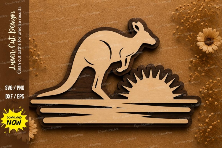 Kangaroo Sunrise Landscape Laser Cut SVG Design kangaroo sun