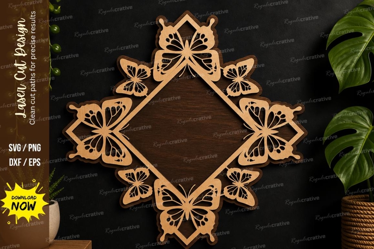 Butterfly Diamond Frame laser cut svg File butterfly diamond example image 1