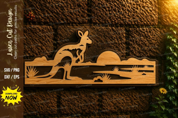 Kangaroo Sunset Landscape Laser Cut SVG Design kangaroo suns