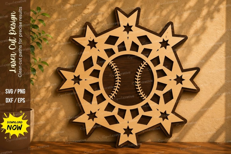 Baseball Snowflake Ornament Laser Cut SVG Design baseball