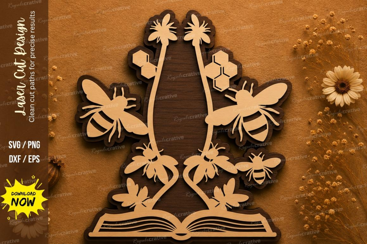 Bee Floral Vase Laser Cut SVG Design bee flower svg, bee vas