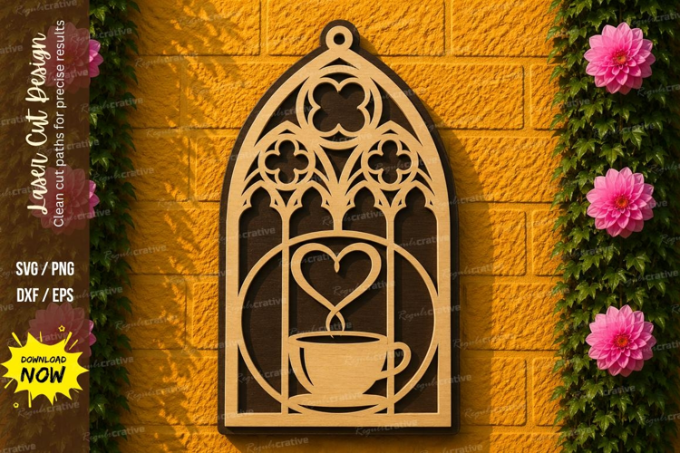 Coffee Heart Window Laser Cut SVG Design coffee cup svg, cof