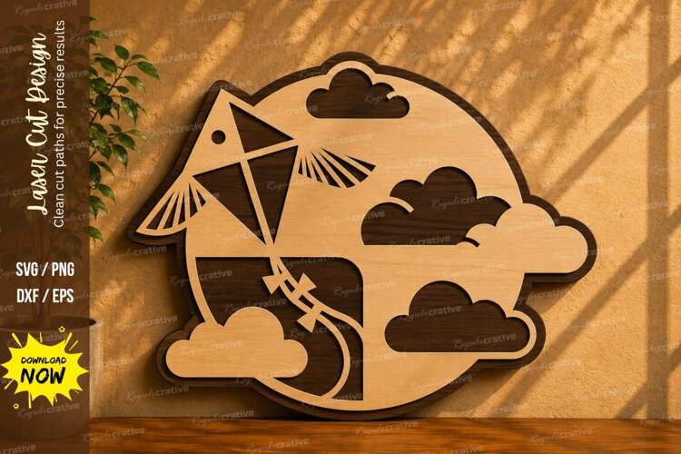 Flying Kite Round Laser Cut SVG Design kite svg, flying kite example image 1