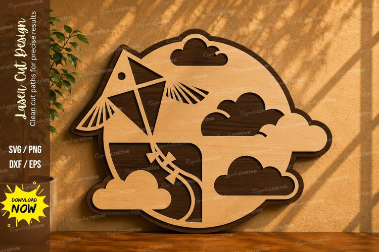 Flying Kite Round Laser Cut SVG Design kite svg, flying kite