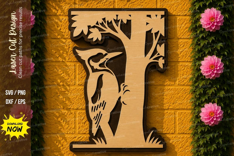 Woodpecker Tree Laser Cut SVG Design woodpecker svg, bird