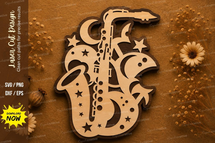 Saxophone Moon Music Laser Cut SVG Design saxophone svg