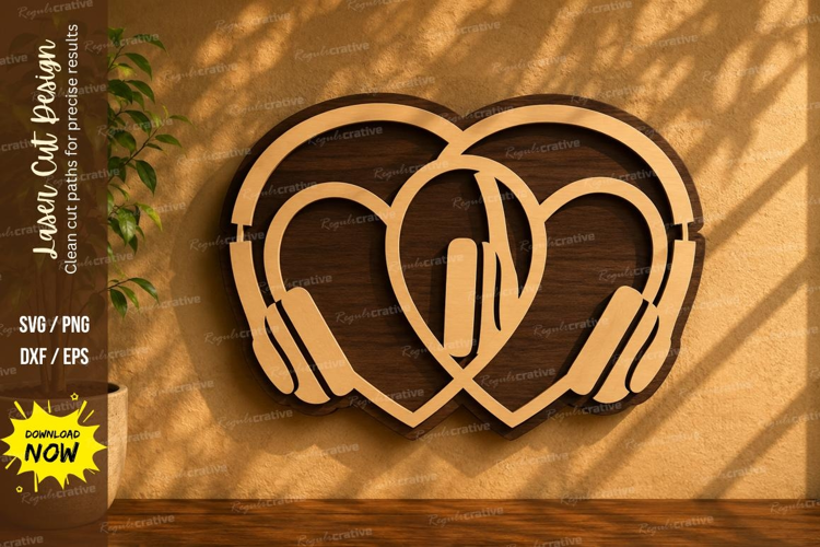 headphones heart svg, music lover laser cut, audio headphon