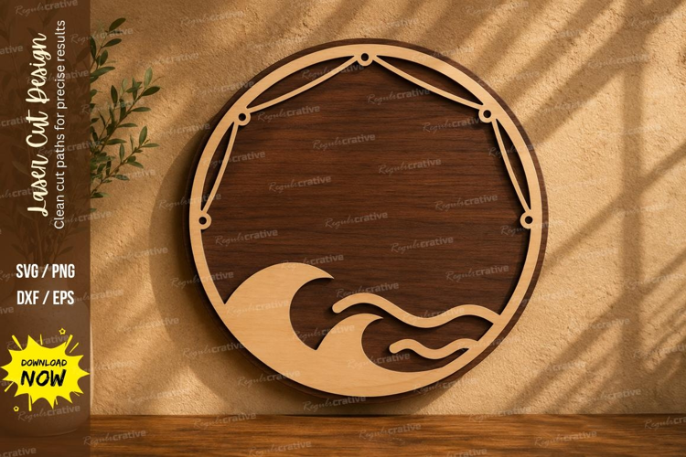 Ocean Wave Round Frame Laser Cut SVG Design ocean wave frame