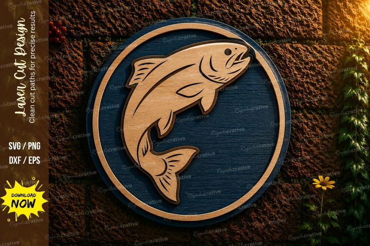 Jumping Fish Round Laser Cut SVG Design jumping fish svg