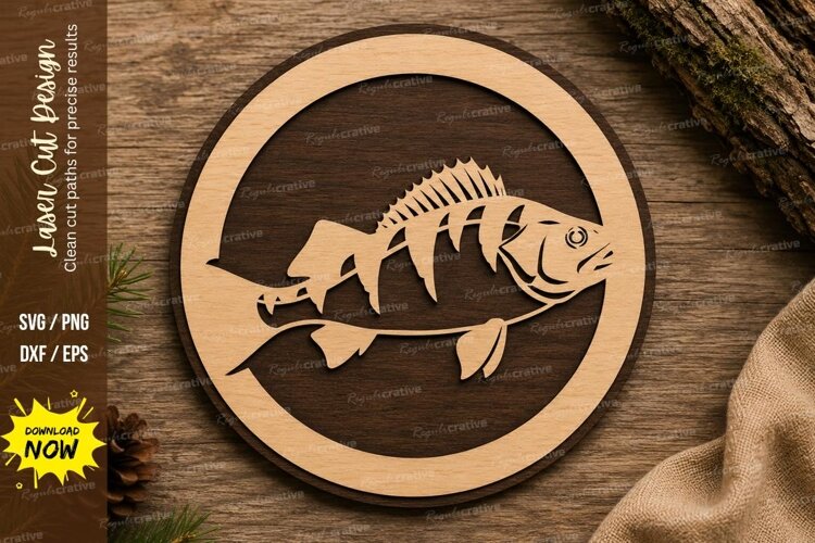 Bass Fish Round Laser Cut SVG Design bass fish svg, bass example image 1
