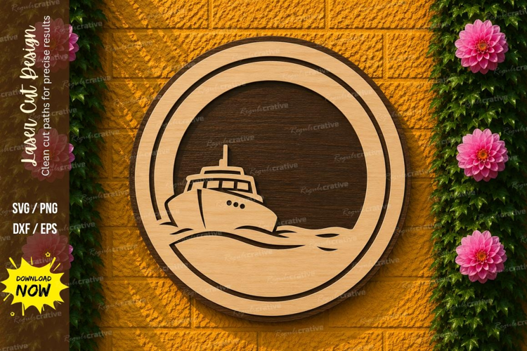 Boat on Waves Round Laser Cut SVG Design boat on waves svg,