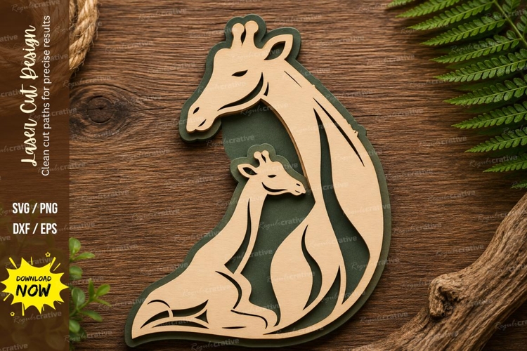 Giraffe Mother and Baby Laser Cut SVG Design giraffe mother