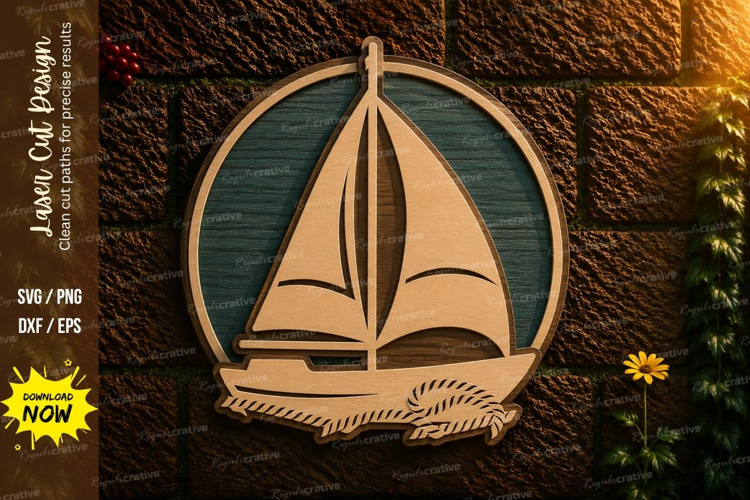 Sailboat Oval Laser Cut SVG Design sailboat oval svg, sailbo