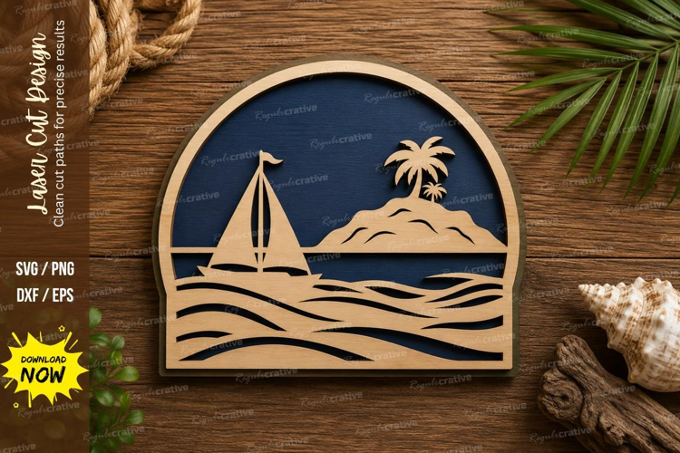 Tropical Island Sailboat Laser Cut SVG Design tropical sailb