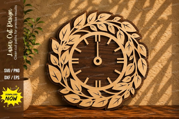 Floral Wreath Clock Laser Cut SVG Design floral wreath clock