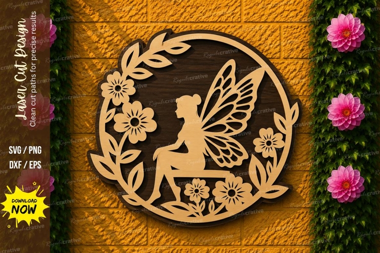 Fairy Floral Round Laser Cut SVG Design fairy svg, fairy